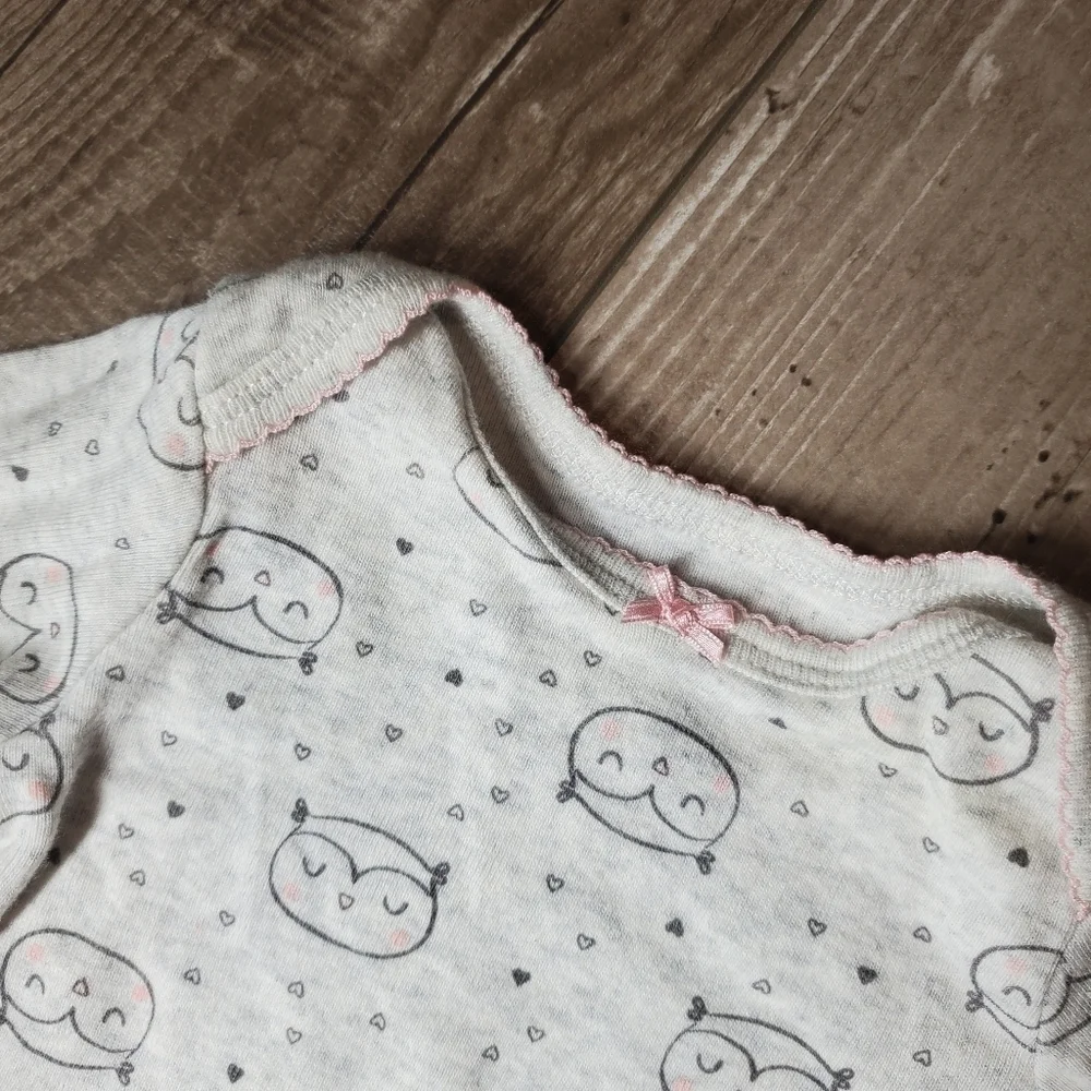 Simple Joys by Carter's Baby Girl 0-3m Gray and Pink Long Sleeve Owl Bodysuit